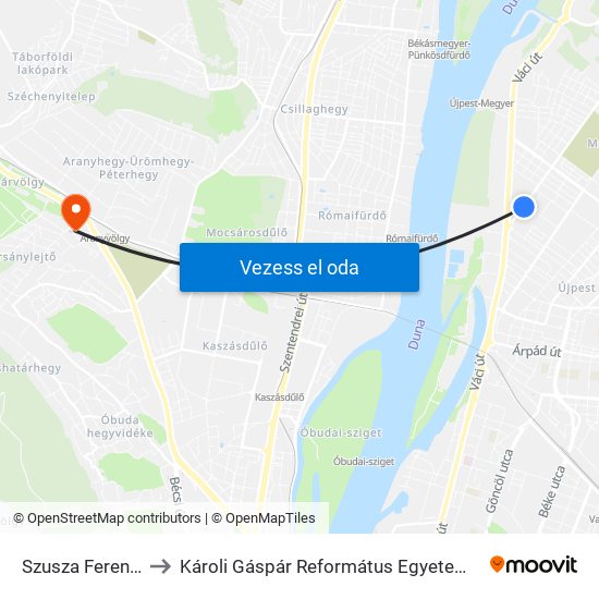 Szusza Ferenc Stadion to Károli Gáspár Református Egyetem Pszichológiai Intézet map