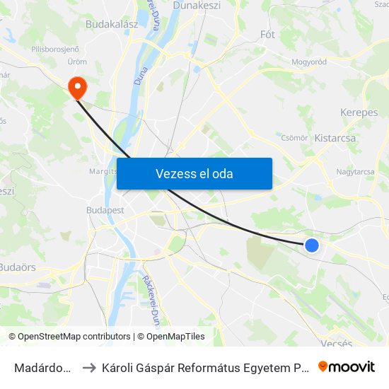 Madárdomb Köz to Károli Gáspár Református Egyetem Pszichológiai Intézet map