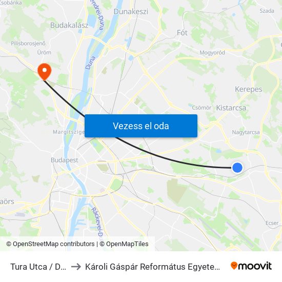 Tura Utca / Diadal Utca to Károli Gáspár Református Egyetem Pszichológiai Intézet map