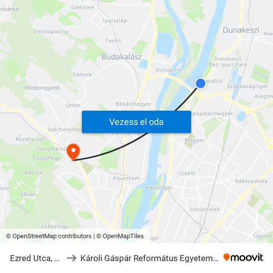 Ezred Utca, Lakótelep to Károli Gáspár Református Egyetem Pszichológiai Intézet map