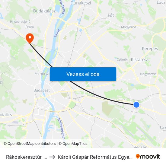 Rákoskeresztúr, Városközpont to Károli Gáspár Református Egyetem Pszichológiai Intézet map