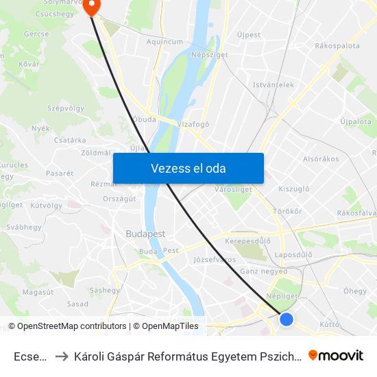 Ecseri Út to Károli Gáspár Református Egyetem Pszichológiai Intézet map