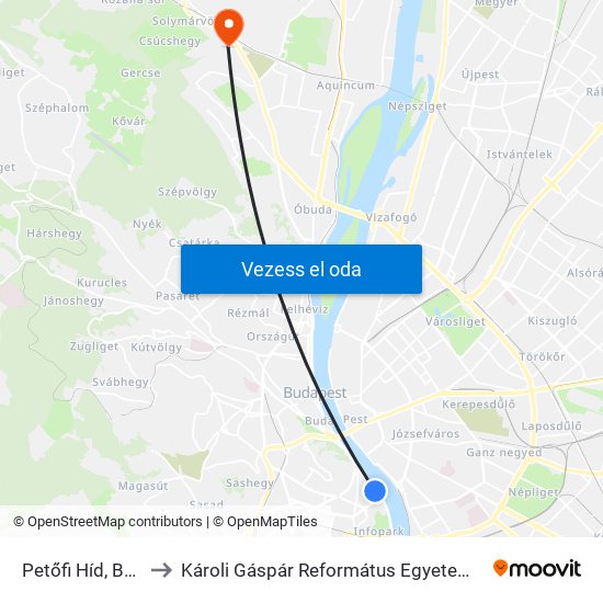 Petőfi Híd, Budai Hídfő to Károli Gáspár Református Egyetem Pszichológiai Intézet map