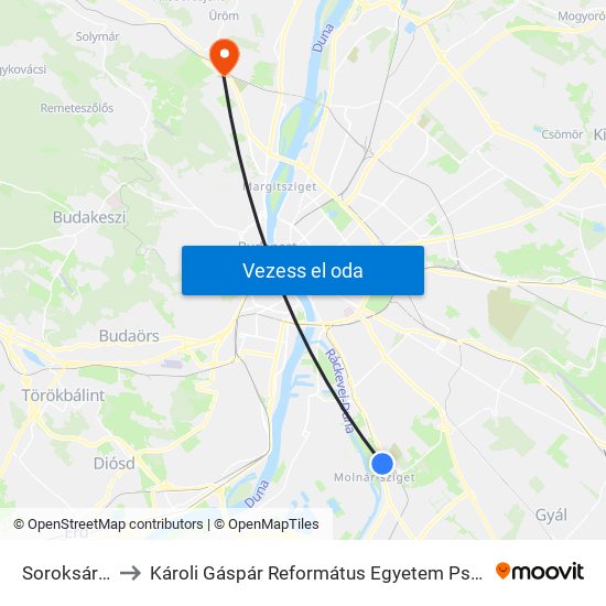 Soroksár Felső to Károli Gáspár Református Egyetem Pszichológiai Intézet map