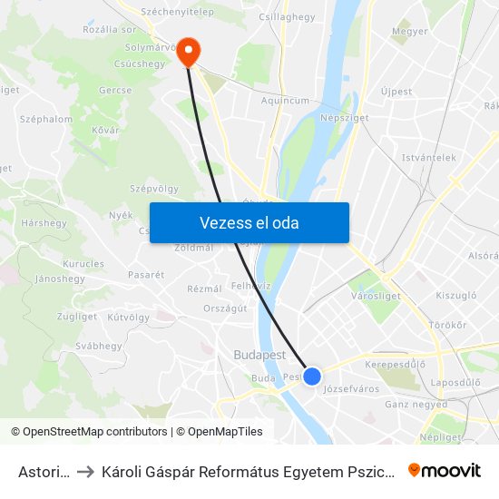 Astoria M to Károli Gáspár Református Egyetem Pszichológiai Intézet map