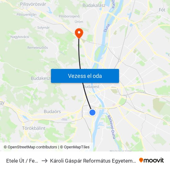 Etele Út / Fehérvári Út to Károli Gáspár Református Egyetem Pszichológiai Intézet map