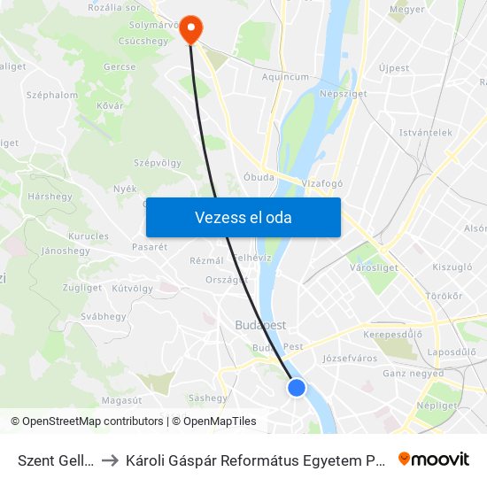 Szent Gellért Tér to Károli Gáspár Református Egyetem Pszichológiai Intézet map