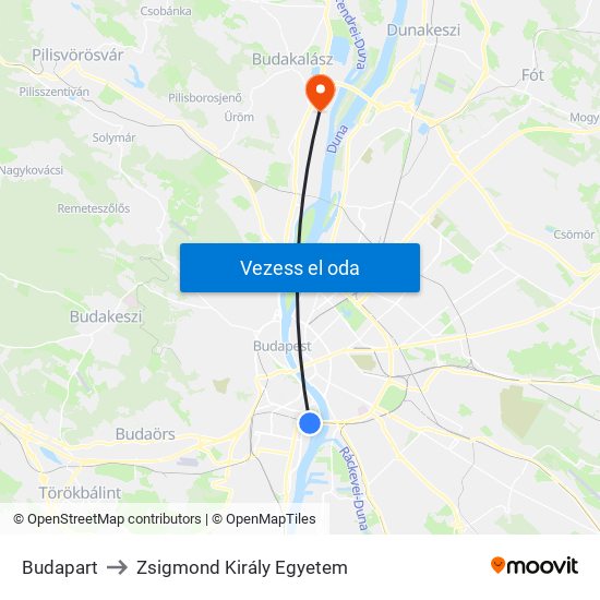 Budapart to Zsigmond Király Egyetem map