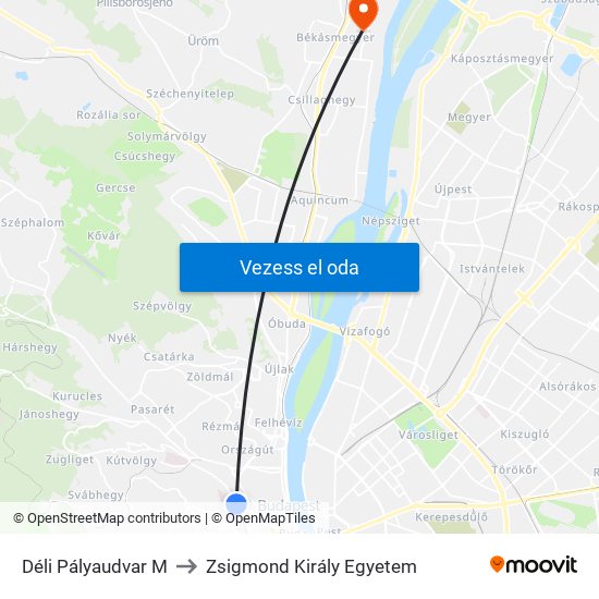 Déli Pályaudvar M to Zsigmond Király Egyetem map