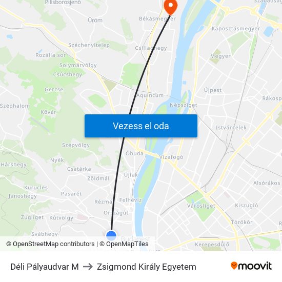 Déli Pályaudvar M to Zsigmond Király Egyetem map