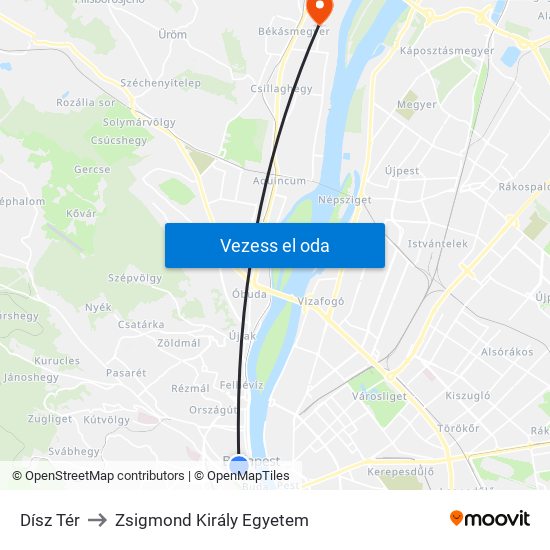 Dísz Tér to Zsigmond Király Egyetem map