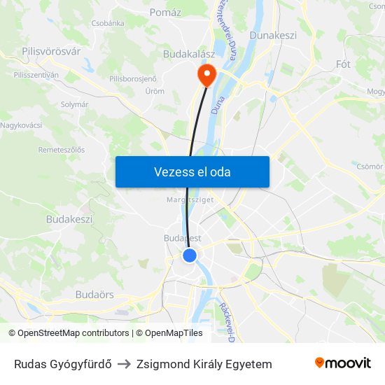 Rudas Gyógyfürdő to Zsigmond Király Egyetem map