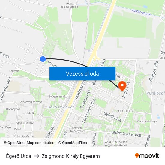Égető Utca to Zsigmond Király Egyetem map