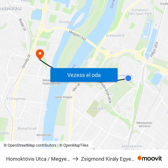 Homoktövis Utca / Megyeri Út to Zsigmond Király Egyetem map