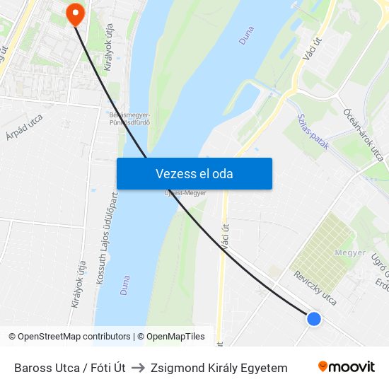 Baross Utca / Fóti Út to Zsigmond Király Egyetem map