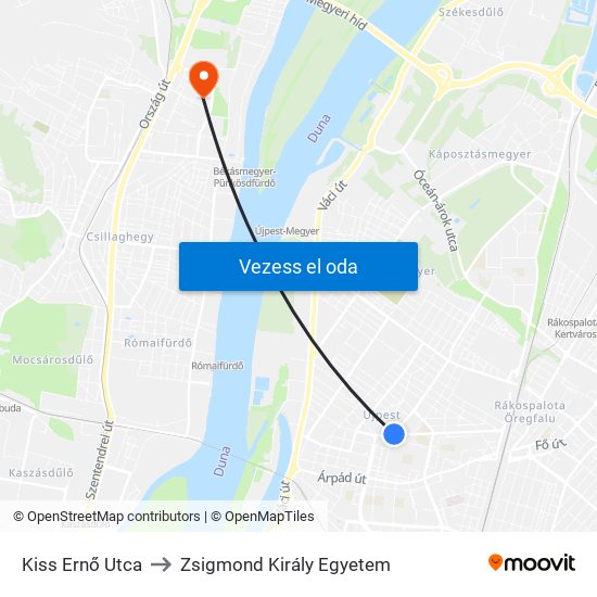 Kiss Ernő Utca to Zsigmond Király Egyetem map