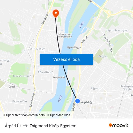 Árpád Út to Zsigmond Király Egyetem map