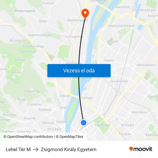 Lehel Tér M to Zsigmond Király Egyetem map