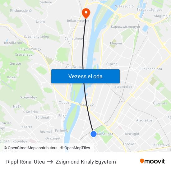 Rippl-Rónai Utca to Zsigmond Király Egyetem map