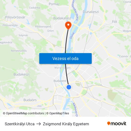 Szentkirályi Utca to Zsigmond Király Egyetem map