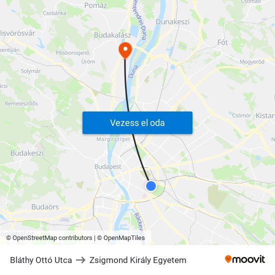 Bláthy Ottó Utca to Zsigmond Király Egyetem map