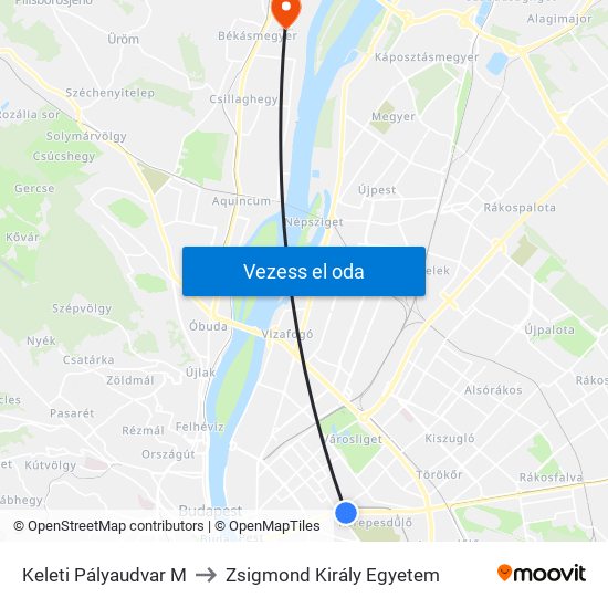 Keleti Pályaudvar M to Zsigmond Király Egyetem map