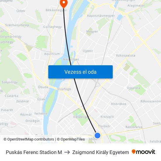 Puskás Ferenc Stadion M to Zsigmond Király Egyetem map