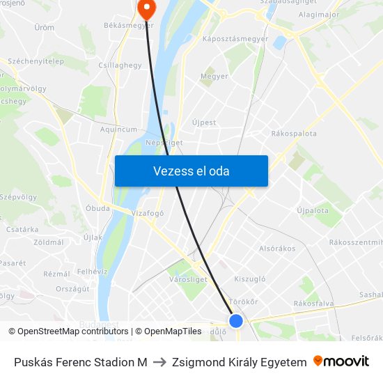 Puskás Ferenc Stadion M to Zsigmond Király Egyetem map