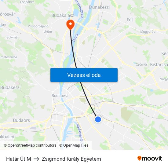 Határ Út M to Zsigmond Király Egyetem map