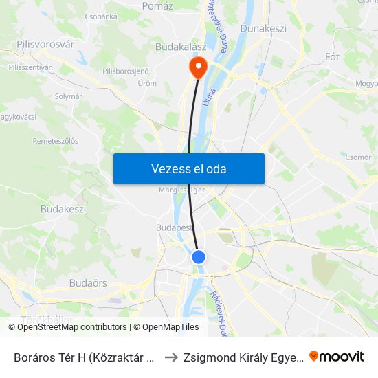 Boráros Tér H (Közraktár Utca) to Zsigmond Király Egyetem map