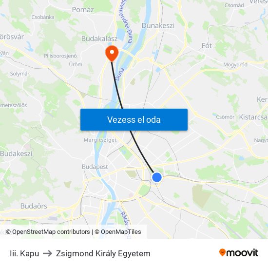 Iii. Kapu to Zsigmond Király Egyetem map