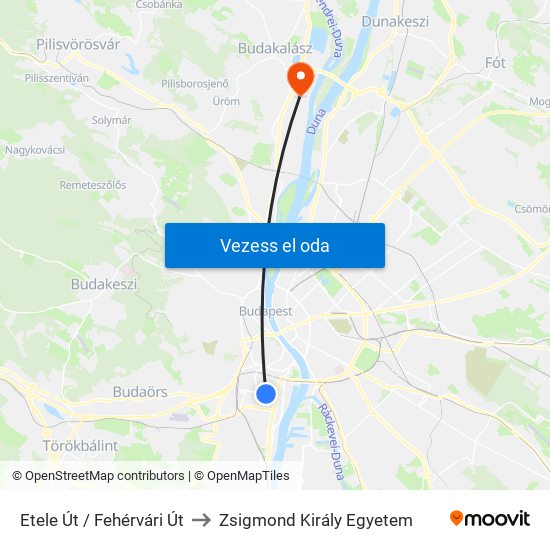 Etele Út / Fehérvári Út to Zsigmond Király Egyetem map