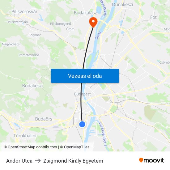 Andor Utca to Zsigmond Király Egyetem map