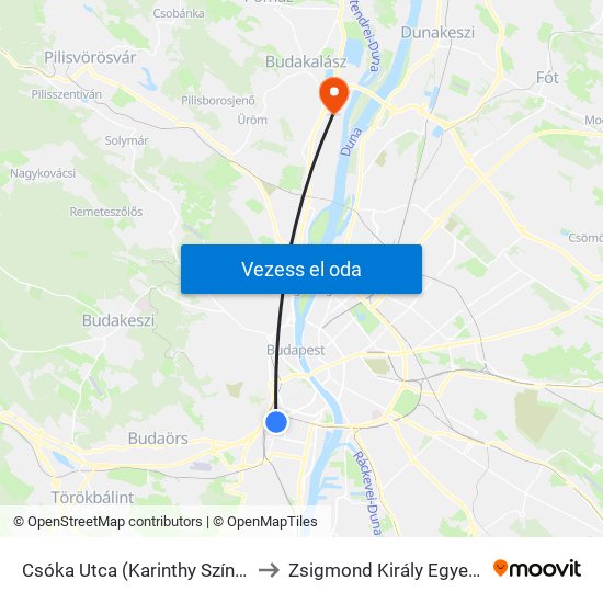 Csóka Utca (Karinthy Színház) to Zsigmond Király Egyetem map