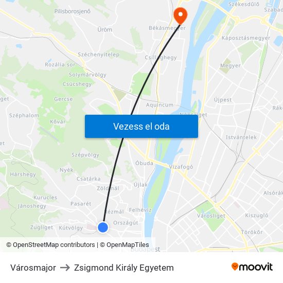 Városmajor to Zsigmond Király Egyetem map