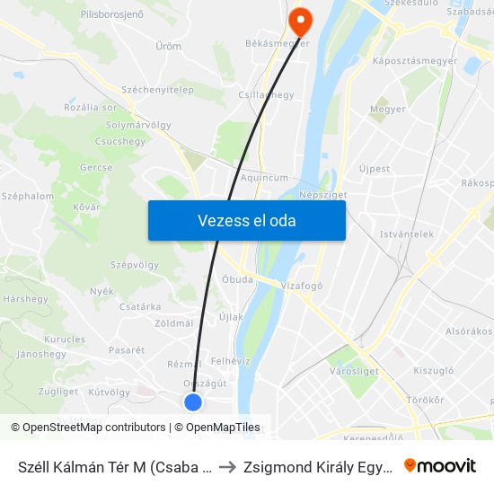 Széll Kálmán Tér M (Csaba Utca) to Zsigmond Király Egyetem map