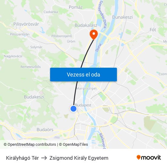 Királyhágó Tér to Zsigmond Király Egyetem map