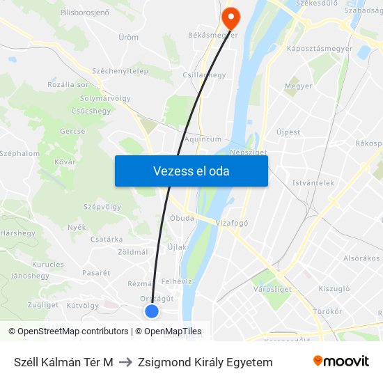 Széll Kálmán Tér M to Zsigmond Király Egyetem map