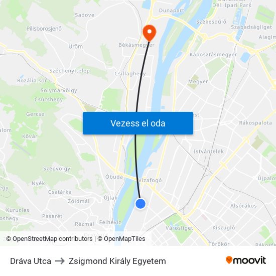 Dráva Utca to Zsigmond Király Egyetem map