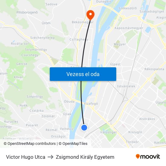 Victor Hugo Utca to Zsigmond Király Egyetem map