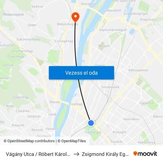 Vágány Utca / Róbert Károly Körút to Zsigmond Király Egyetem map