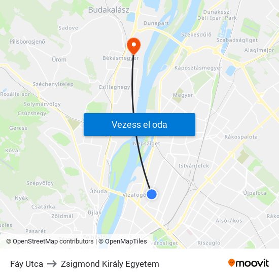Fáy Utca to Zsigmond Király Egyetem map