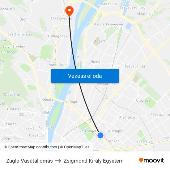 Zugló Vasútállomás to Zsigmond Király Egyetem map