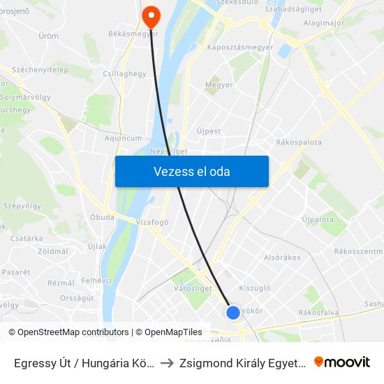 Egressy Út / Hungária Körút to Zsigmond Király Egyetem map