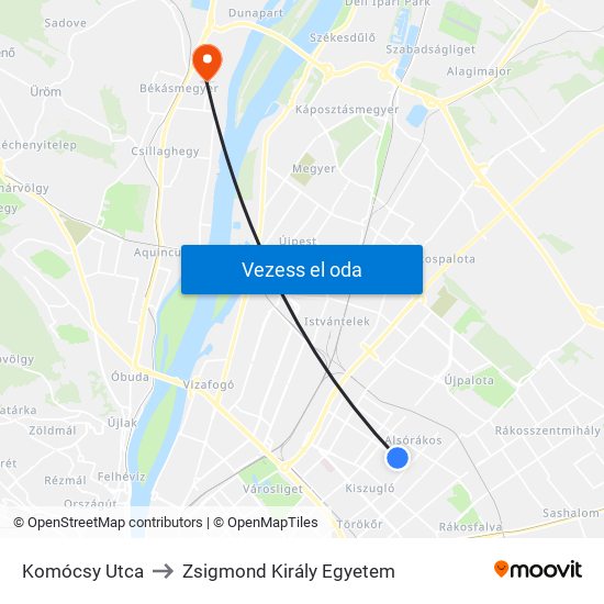 Komócsy Utca to Zsigmond Király Egyetem map