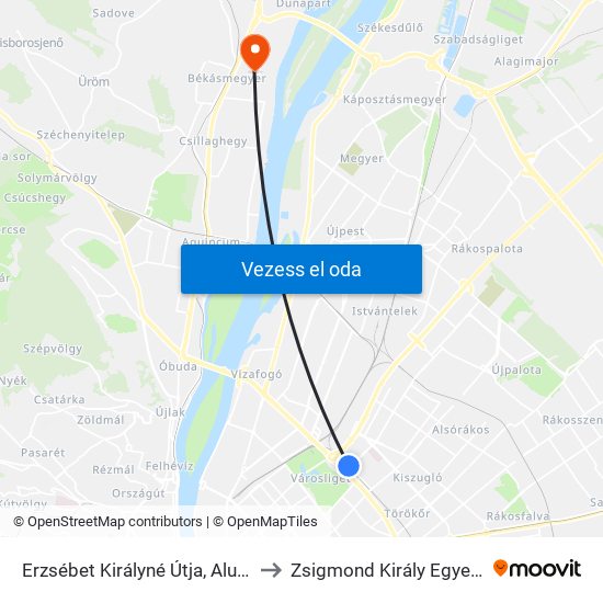 Erzsébet Királyné Útja, Aluljáró to Zsigmond Király Egyetem map