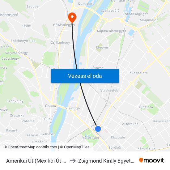 Amerikai Út (Mexikói Út M) to Zsigmond Király Egyetem map