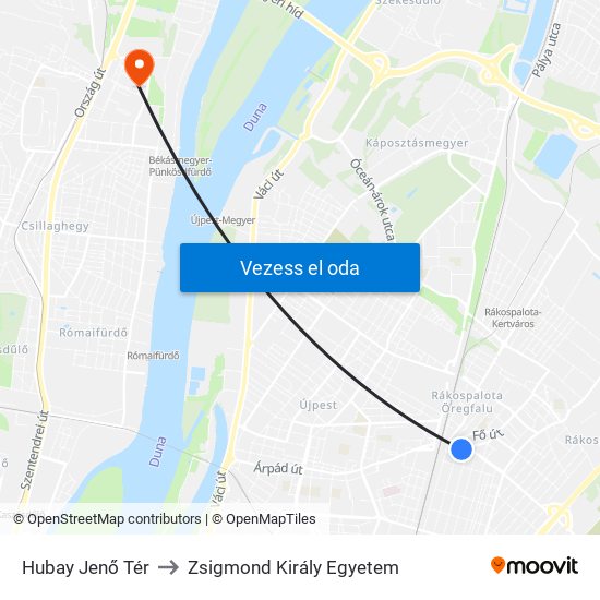 Hubay Jenő Tér to Zsigmond Király Egyetem map