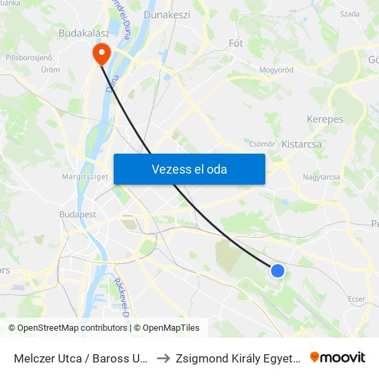 Melczer Utca / Baross Utca to Zsigmond Király Egyetem map