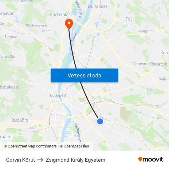 Corvin Körút to Zsigmond Király Egyetem map